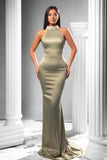 Elegant halter sleeveless mermaid satin prom dress beading