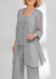 Elegant Jewel Long sleeves Two pieces Chiffon Mother dress-misshow.com
