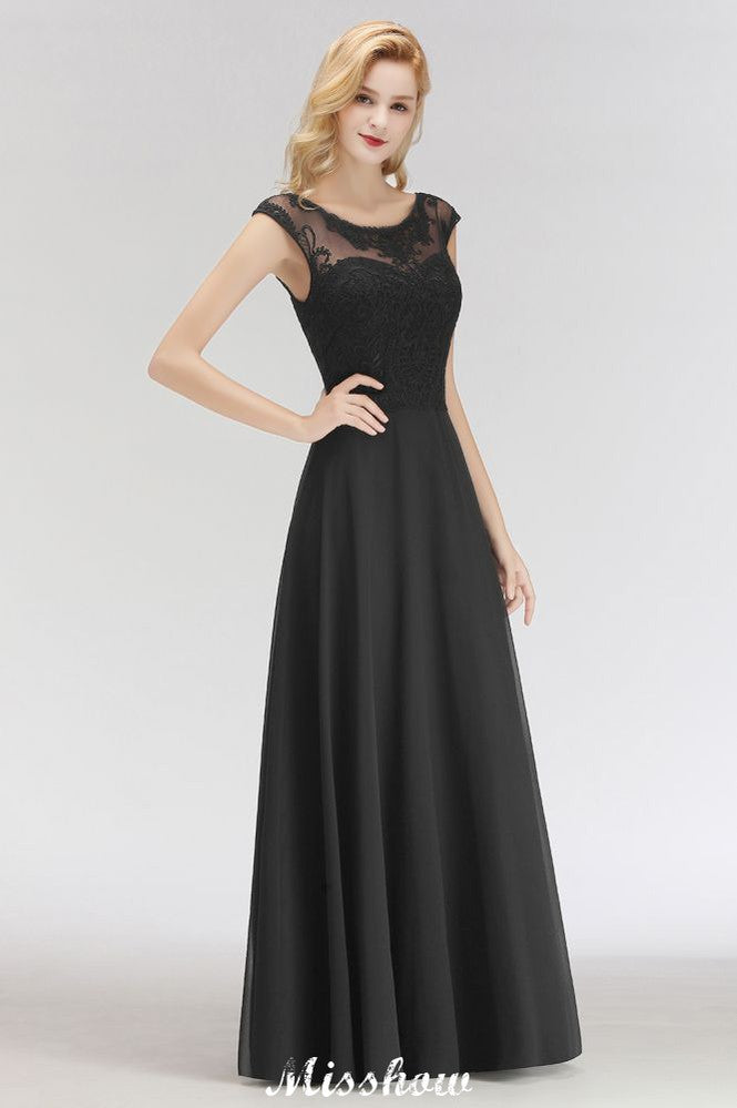Looking for Bridesmaid Dresses in 100D Chiffon,Lace, A-line style, and Gorgeous Lace work  MISSHOW has all covered on this elegant Elegant Jewel Sleeveless floor-Length A-line Lace Black Bridesmaid Dress.