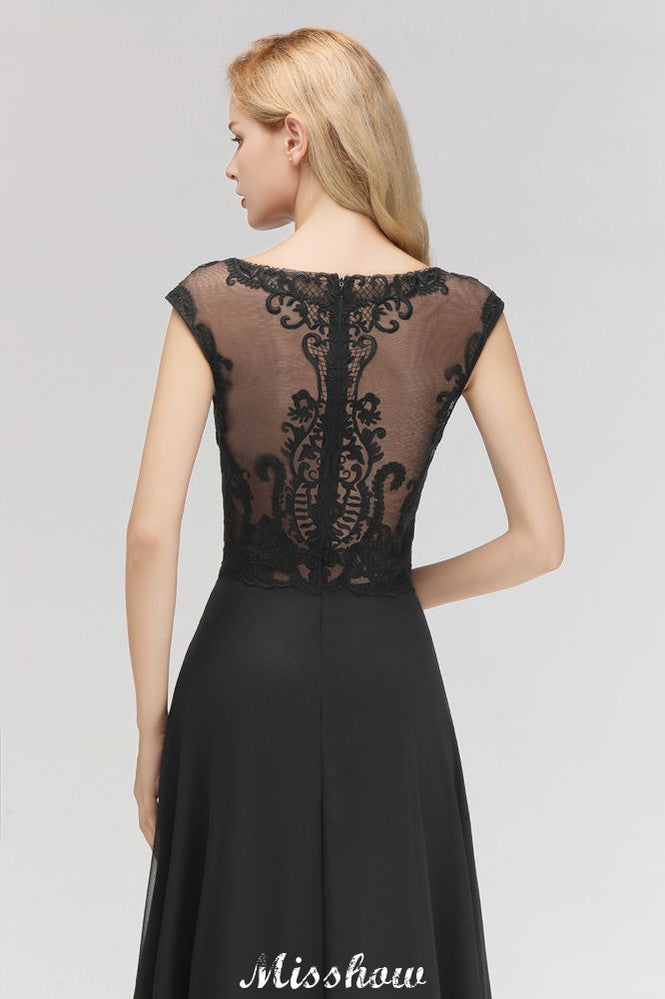 Looking for Bridesmaid Dresses in 100D Chiffon,Lace, A-line style, and Gorgeous Lace work  MISSHOW has all covered on this elegant Elegant Jewel Sleeveless floor-Length A-line Lace Black Bridesmaid Dress.