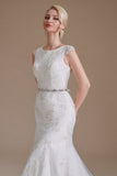 Elegant Jewel Sleeveless Mermaid Floor-Length Satin Wedding Dresses with Lace-misshow.com
