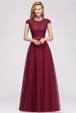Elegant Lace A-Line Cap Sleeves Floor Length Birdesmaid Dress