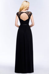 Elegant Lace Black V-Neck Sleeveless Bridesmaid Dresses with Hollowout Back