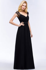 Elegant Lace Black V-Neck Sleeveless Bridesmaid Dresses with Hollowout Back
