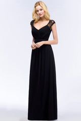 Elegant Lace Black V-Neck Sleeveless Bridesmaid Dresses with Hollowout Back