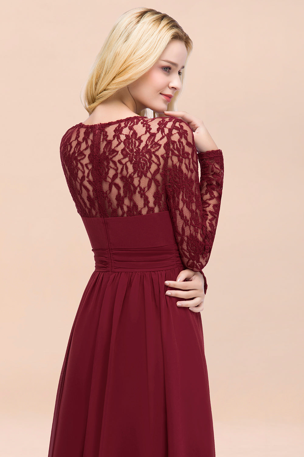 Elegant Lace Burgundy Bridesmaid dresses with Long Sleeves Elegant Lace Burgundy Bridesmaid dresses with Long Sleeves