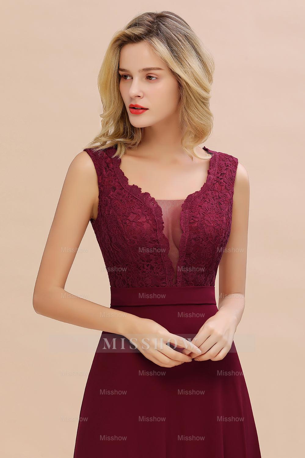 Elegant Lace Deep V-Neck Burgundy Bridesmaid Dresses Affordable Elegant Lace Deep V-Neck Burgundy Bridesmaid Dresses Affordable