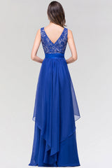 Elegant Lace Jewel Long Chiffon Bridesmaid Dresses with Asymmetric Hemline