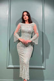 Elegant Lace Mermaid Evening Dresses With Long Sleeves-misshow.com