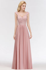 Elegant Lace Sweetheart Bridesmaid Dresses Dusty Rose Chiffon Wedding Party Dress