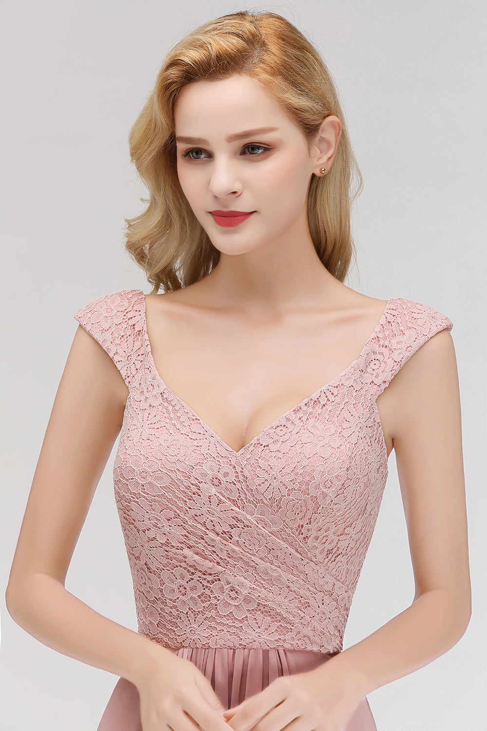 Elegant Lace Sweetheart Bridesmaid Dresses Dusty Rose Chiffon Wedding Party Dress