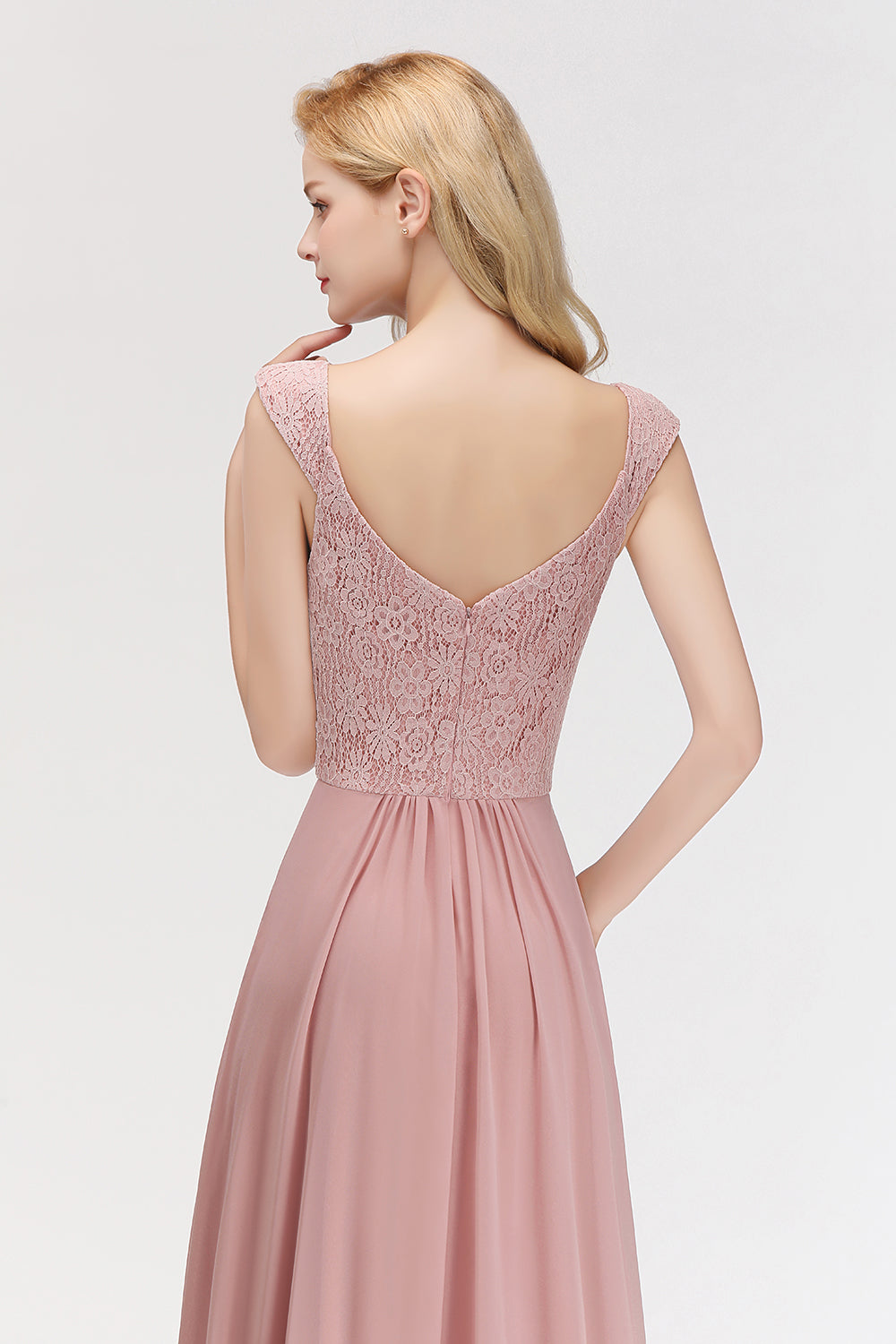 Elegant Lace Sweetheart Bridesmaid Dresses Dusty Rose Chiffon Wedding Party Dress