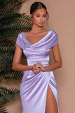 Elegant Lilac Long Split Front Mermaid Prom Dresses with Ruffles-misshow.com