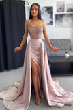 Elegant Long A-line Lace Sequined Sleeveless Prom Dress With Slit