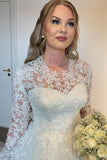 Elegant Long A-line Lace Wedding Dresses With Long Sleeves-misshow.com
