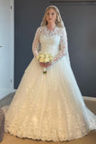 Elegant Long A-line Lace Wedding Dresses With Long Sleeves