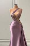 Elegant Long A-line One Shoulder Sleeveless Prom Dress With Appliques-misshow.com