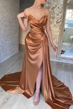 Elegant Long A-line Satin Sleeveless Simple Prom Dress With Slit-misshow.com