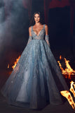 Elegant Long A-line V-neck Straps Lace Sequined Prom Dress-misshow.com