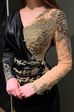 Elegant Long Black Beading Mermaid Evening Dresses With Long Sleeves-misshow.com