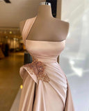 Elegant Long Champagne High Split Prom Dresses-misshow.com