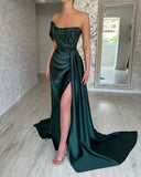 Elegant Long Dark Green A-line Sleeveless Beading Prom Dress With Slit-misshow.com