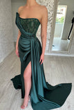 Elegant Long Dark Green A-line Sleeveless Beading Prom Dress With Slit-misshow.com