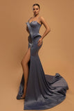 Elegant Long Glitter Spaghetti Straps Evening Dresses With Slit