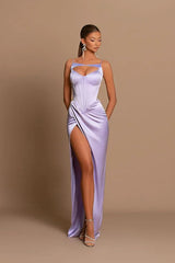 Elegant Long Lilac Spaghetti Straps Mermaid Sleeveless Prom Dress-misshow.com