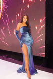 Elegant Long Mermaid One Shoulder Long Sleeve Prom Dress With Slit-misshow.com