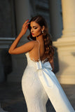 Elegant Long Mermaid Sleeveless Wedding Dresses With Lace-misshow.com