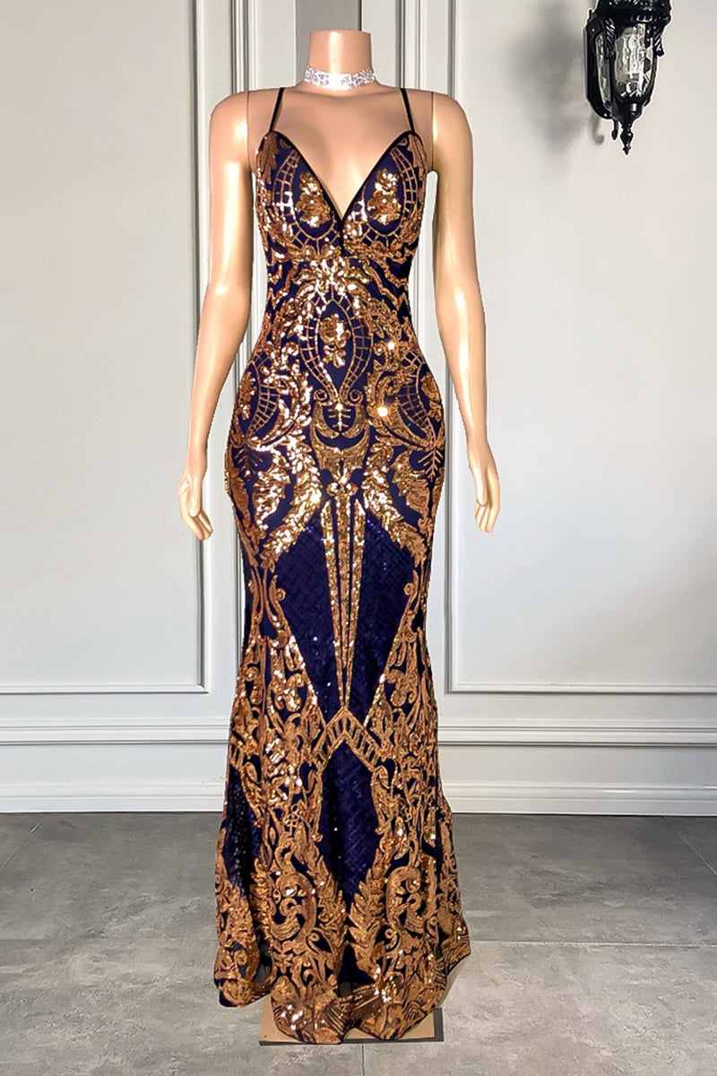 Elegant Long Mermaid Spaghetti Straps V-neck Lace Sleeveless Prom Dress-misshow.com