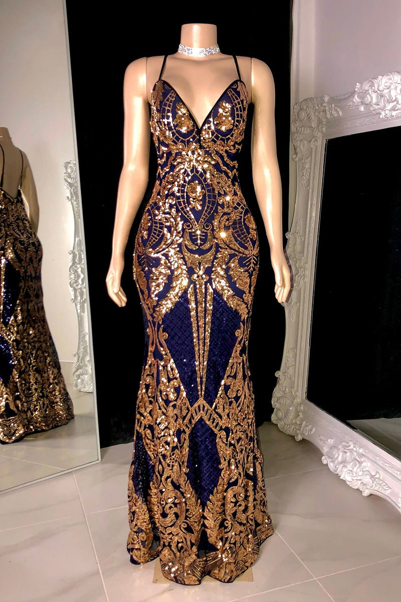 Elegant Long Mermaid Spaghetti Straps V-neck Lace Sleeveless Prom Dress-misshow.com
