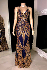 Elegant Long Mermaid Spaghetti Straps V-neck Lace Sleeveless Prom Dress-misshow.com