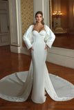 Elegant Long Mermaid Sweetheart Long Sleeves Beading Wedding Dress With Train