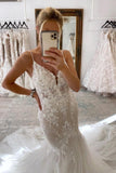 Elegant Long Mermaid V-neck Sleeveless Wedding Dresses With Lace-misshow.com