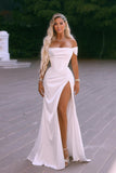 Elegant Long Off-the-shoulder Satin Wedding Dress With Slit