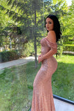 Elegant Long Off-the-shoulder Sequined Mermaid Evening Dresses With Long Sleeves-misshow.com