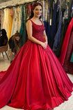 Elegant Long Red A-line Sleeveless Satin Weeding Dress With Lace