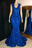Elegant Long Red Mermaid Sleeveless Prom Dress With Lace-misshow.com