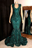 Elegant Long Red Mermaid Sleeveless Prom Dress With Lace-misshow.com