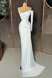 Elegant Long Satin One-Shoulder Mermaid Prom Dress With Beading-misshow.com