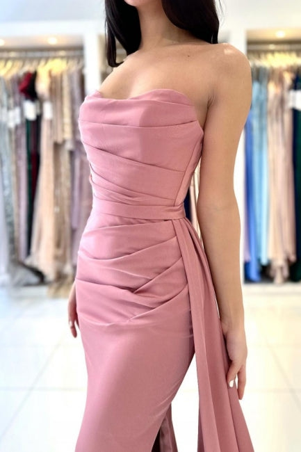 Elegant Long Simple Sleeveless Dusty Pink Evening Dresses With Slit-misshow.com