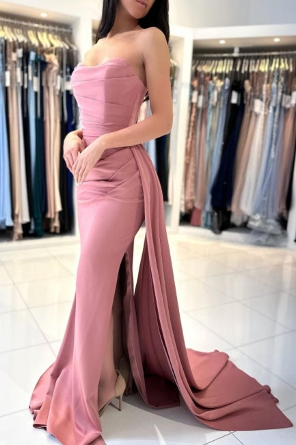 Elegant Long Simple Sleeveless Dusty Pink Evening Dresses With Slit-misshow.com