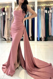 Elegant Long Simple Sleeveless Dusty Pink Evening Dresses With Slit