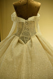 Elegant Long Sleeve Sweetheart Lace-up Ivory Tulle Ball Gown Wedding Dress-misshow.com