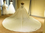 Elegant Long Sleeve Sweetheart Lace-up Ivory Tulle Ball Gown Wedding Dress-misshow.com
