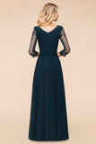 Elegant Long Sleeves Crystal A-line Bridesmaid Dress Maxi Formal Dress-misshow.com