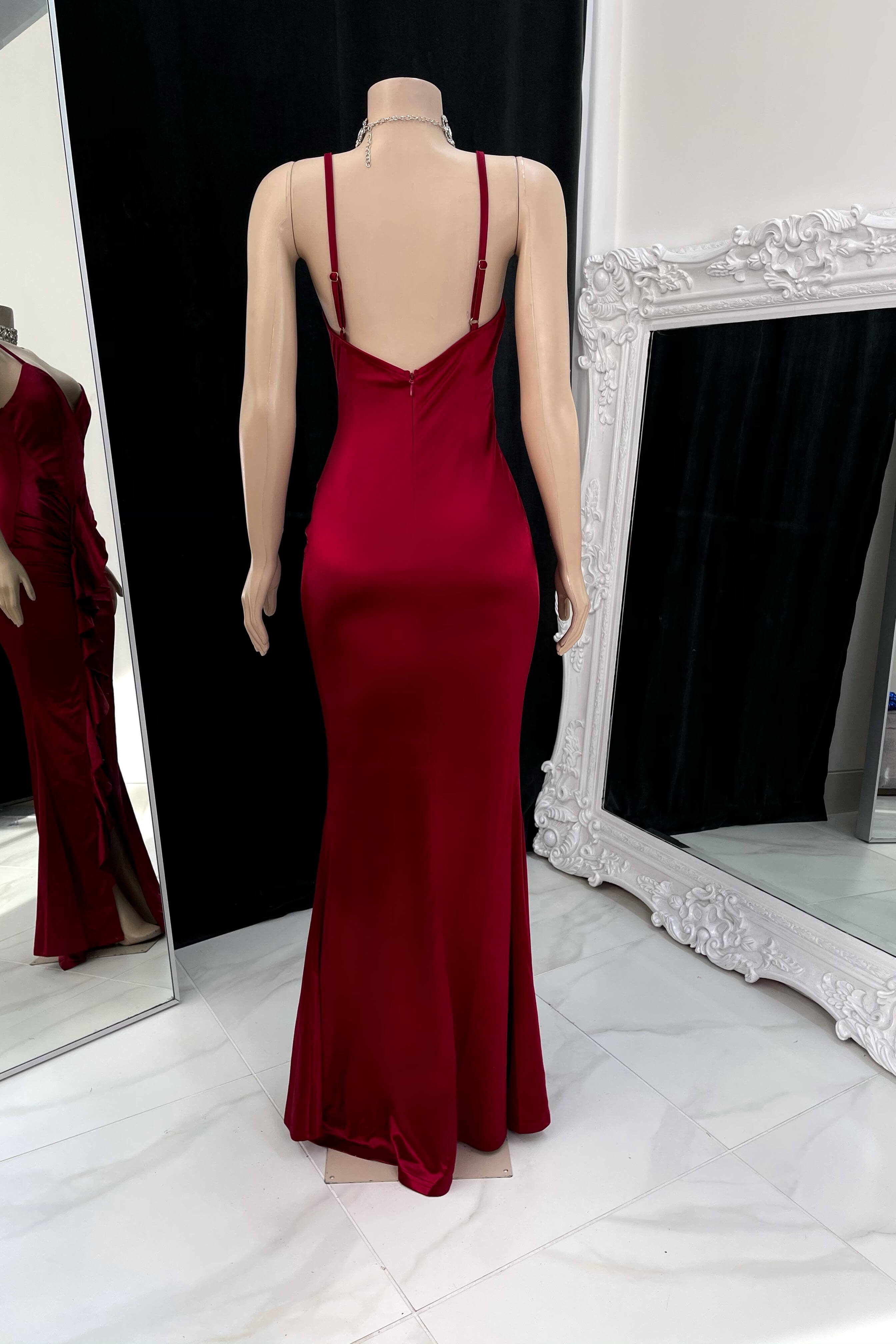 Elegant Long Spaghetti Strap V-neck Backless Mermaid Prom Dress-misshow.com