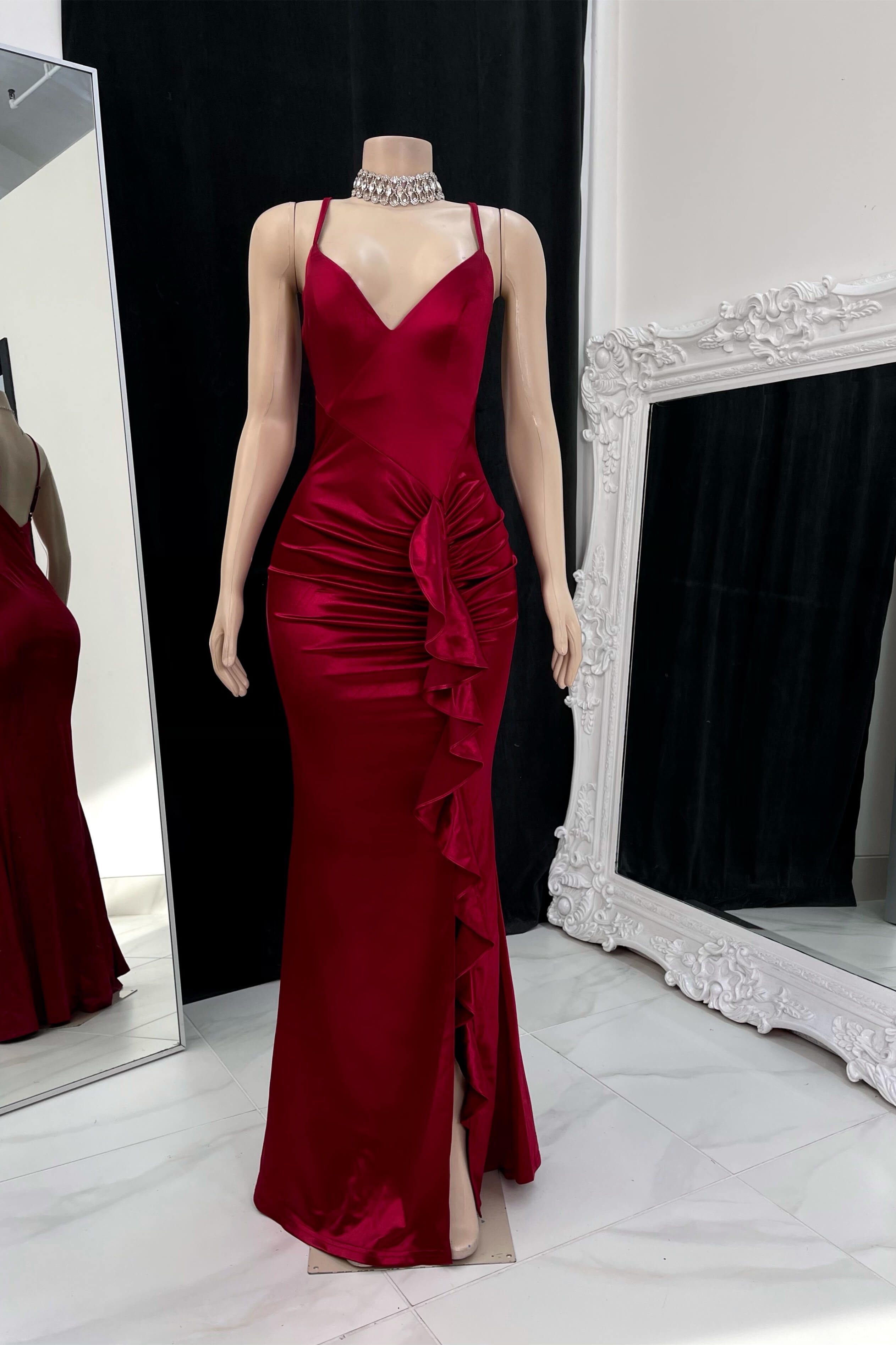 Elegant Long Spaghetti Strap V-neck Backless Mermaid Prom Dress-misshow.com
